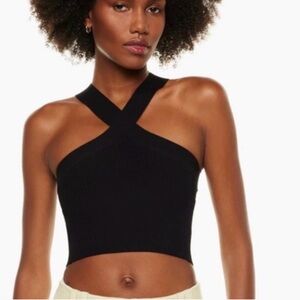 Babaton Black Crisscross Ribbed Crop Top